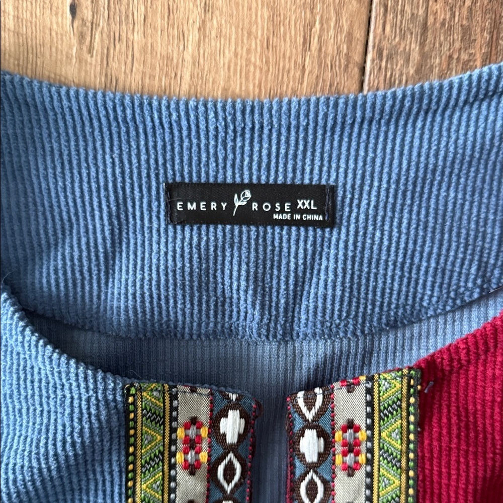 Two-Tone Corduroy Women's Blazer with Ethnic Trim - Picture 2 of 12